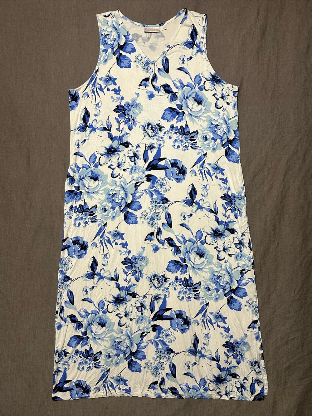 Belle by Kim Gravel Blue and White Floral Sleeveless Dress